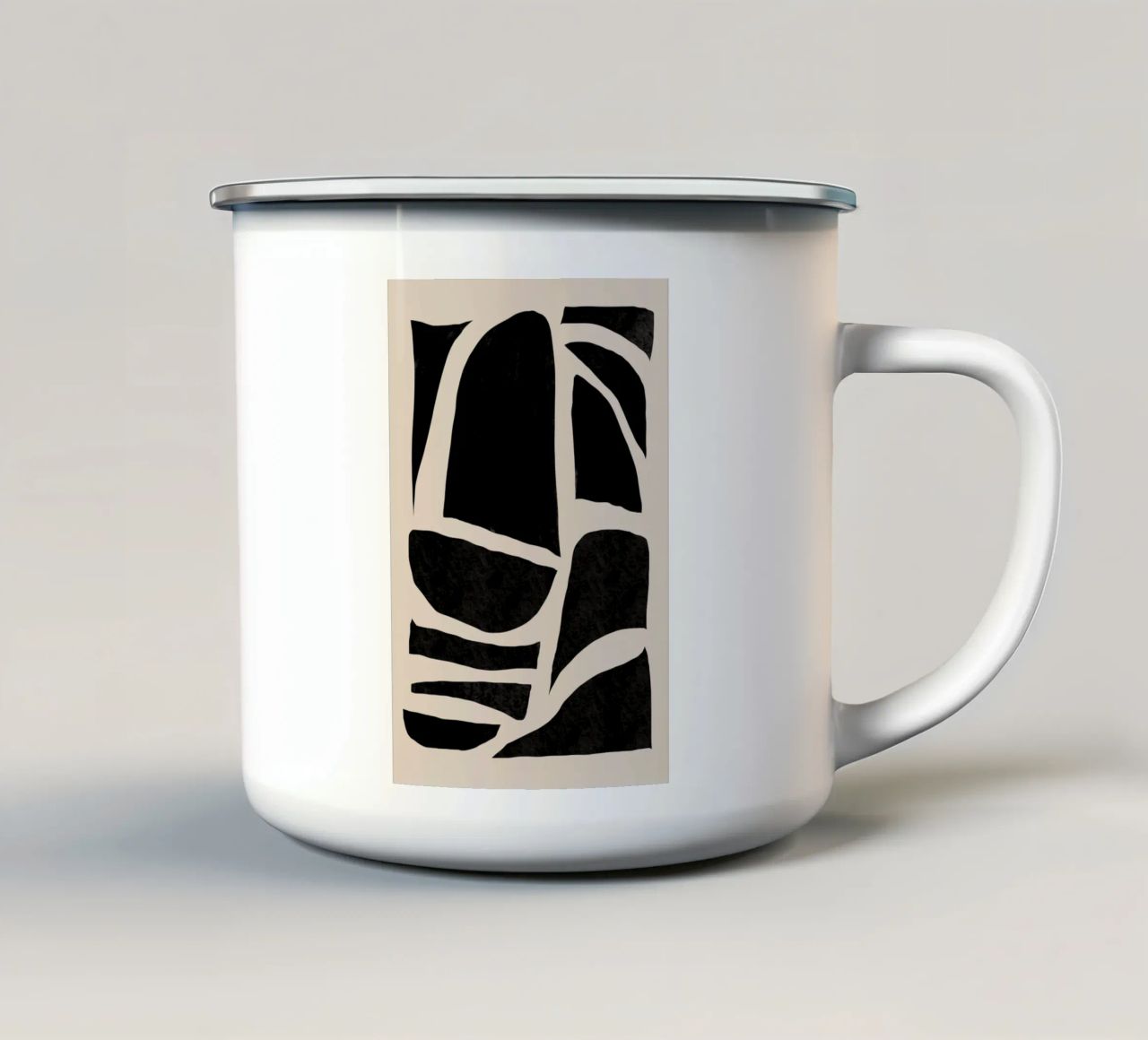 Arte geometrica astratta nera e beige tazza in smalto da Melloi Art Print
