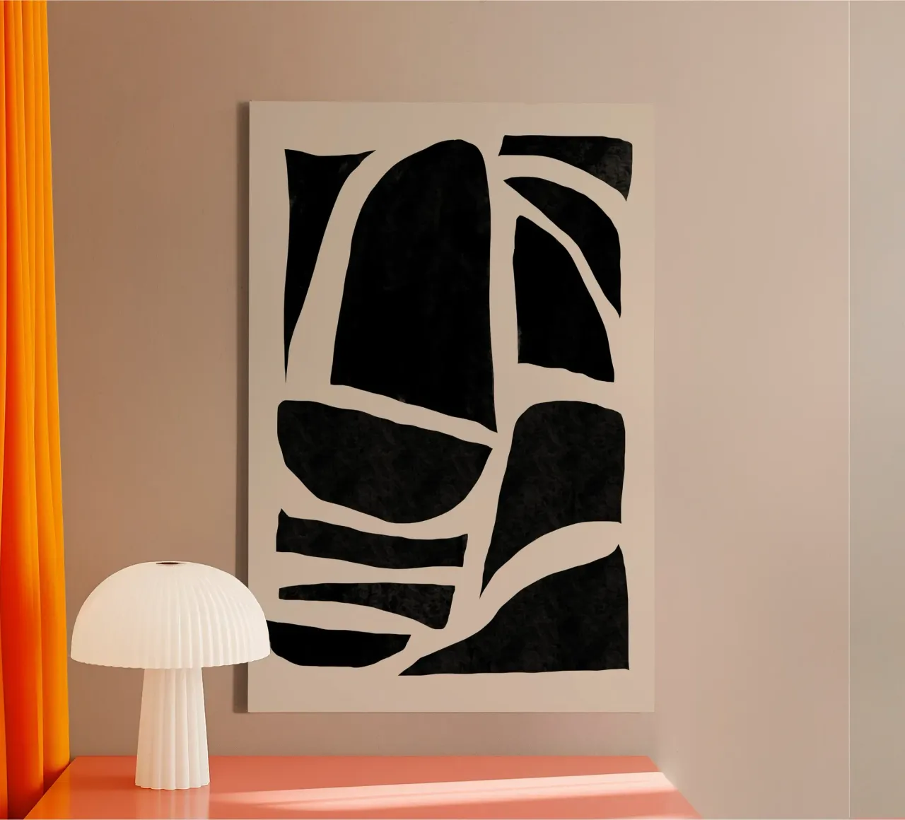 Abstracte zwarte en beige geometrische kunst canvas met Baklijst van Melloi Art Print