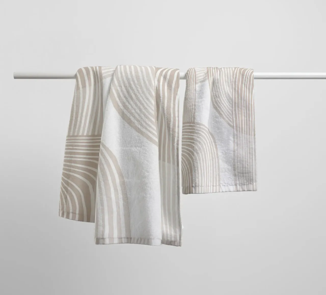 Abstract Beige Line Art Pattern towel by Melloi Art Print