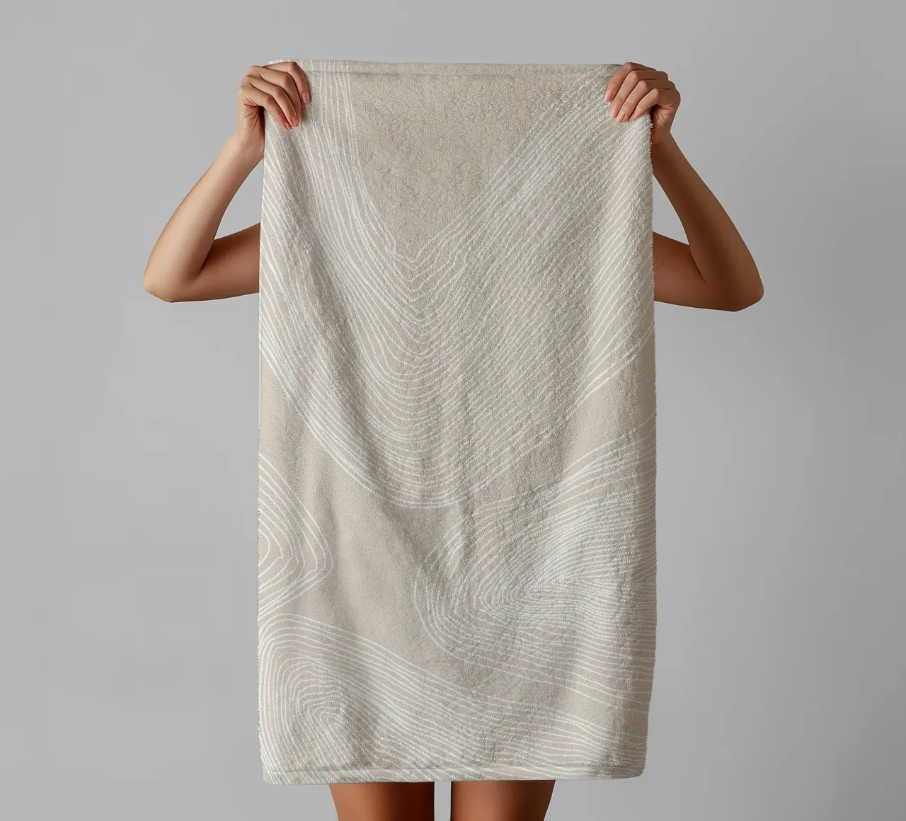 Abstract Line Art on Beige towel by Melloi Art Print