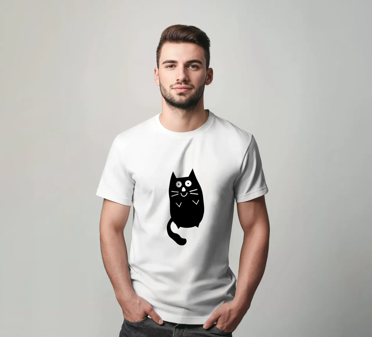 Chubby black cat t-shirt by happieeagle