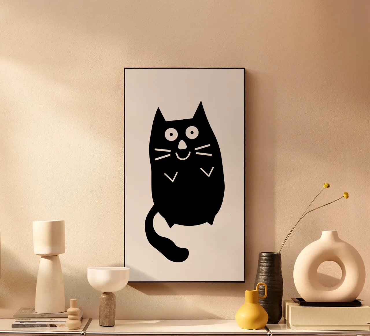 Chubby black cat acrylic glass by happieeagle