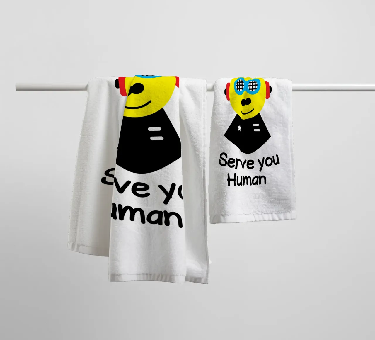 Here to serve you human asciugamano da bagno da happieeagle
