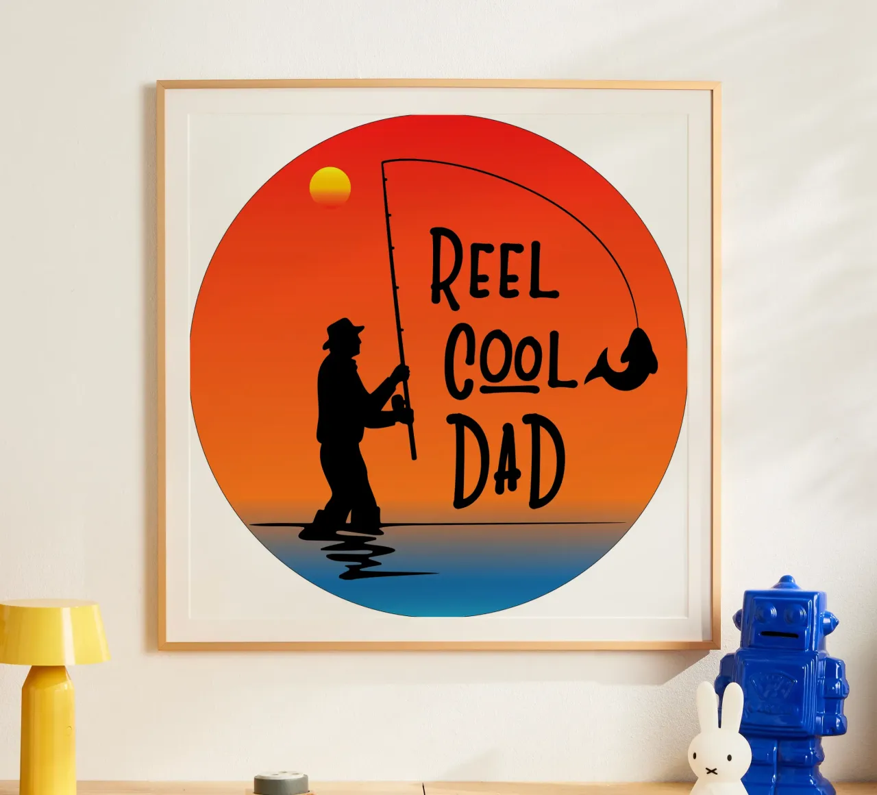 silhouette del papà pescatore poster con telaio in legno da ririedis
