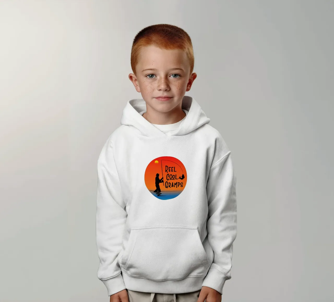 reel cool gramps fishing silhouette kids hoodie by ririedis