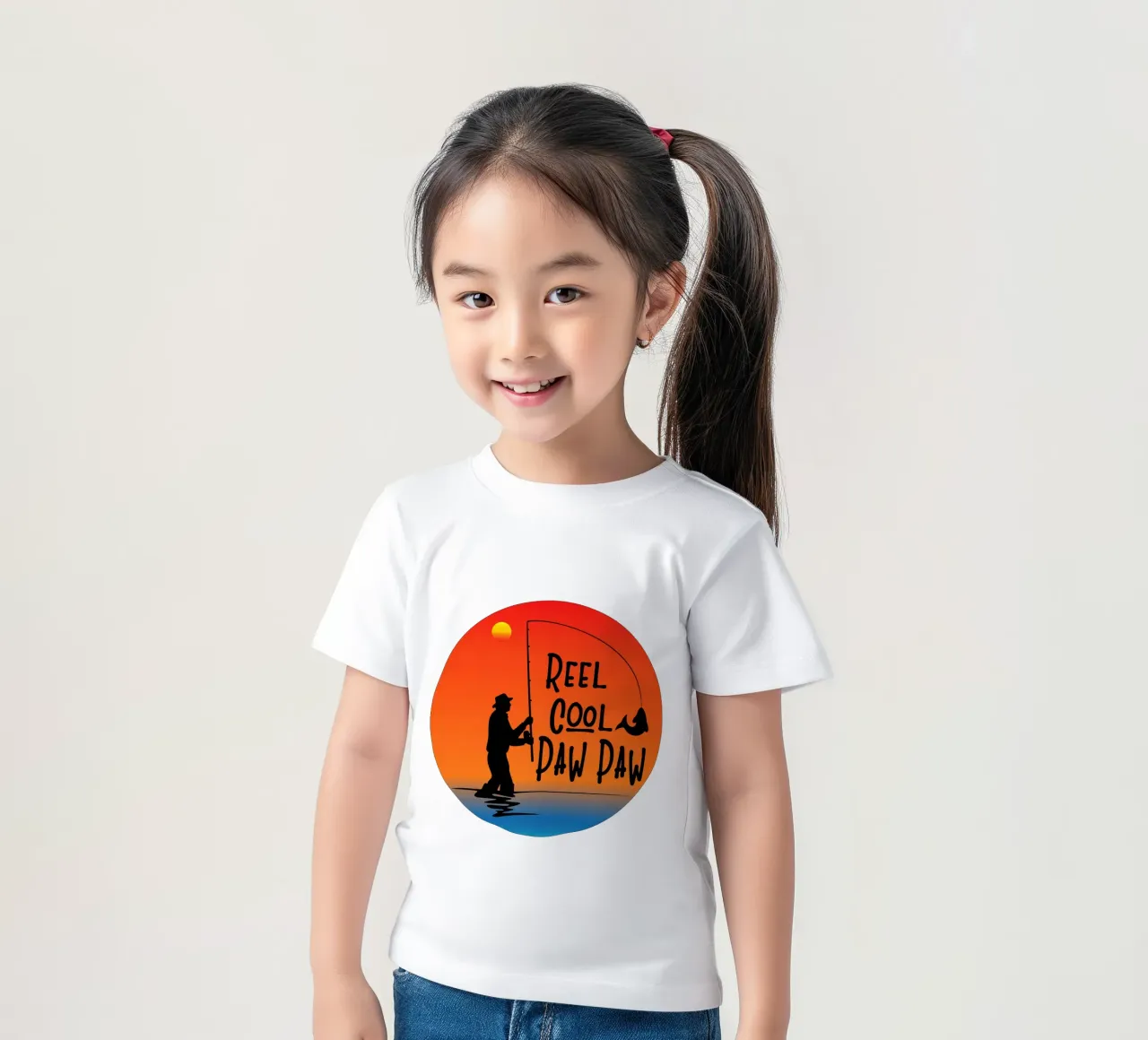 sagoma di pesca del pawpaw fresco di mulinello t-shirt bambini da ririedis