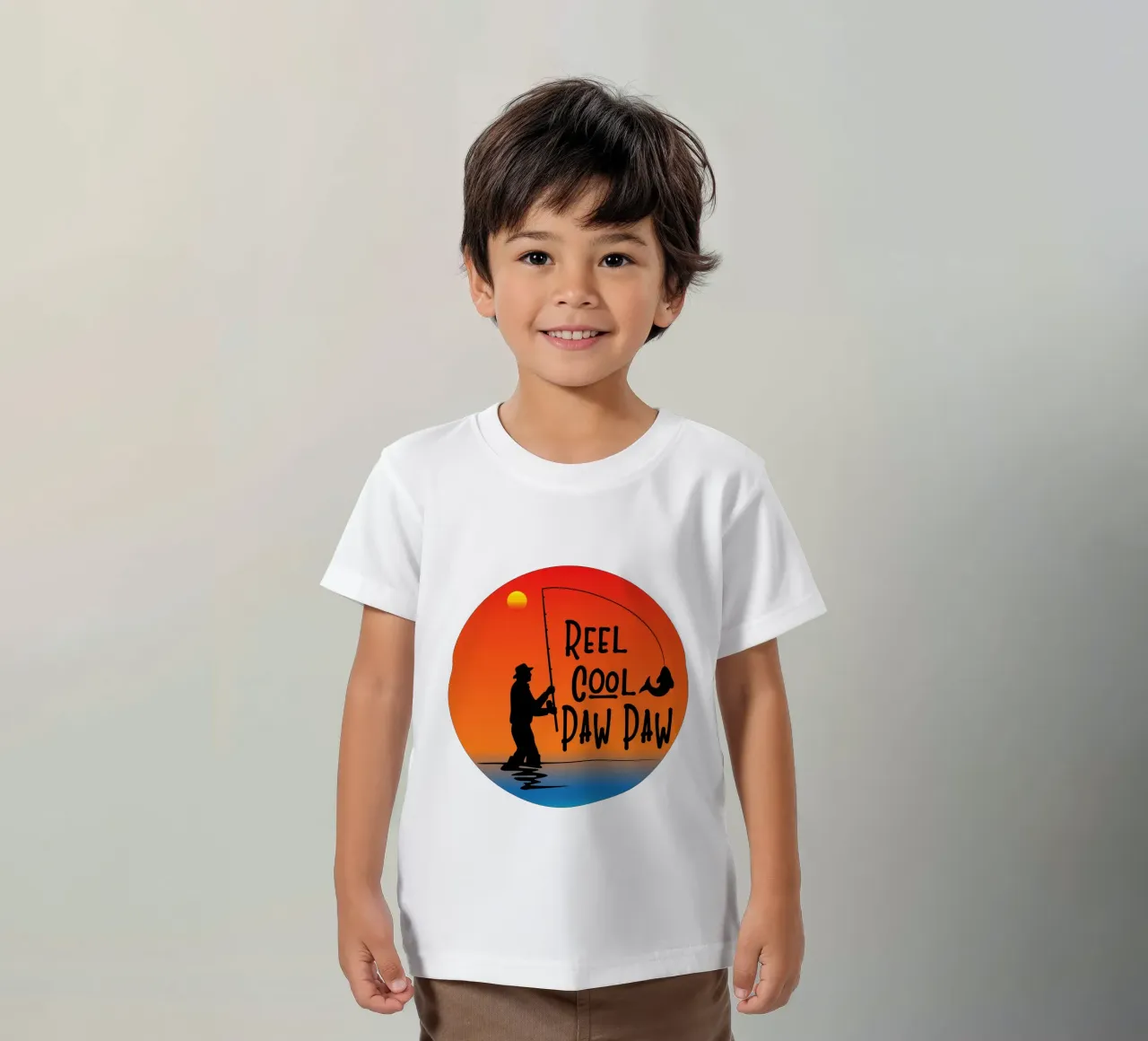 sagoma di pesca del pawpaw fresco di mulinello t-shirt bambini da ririedis