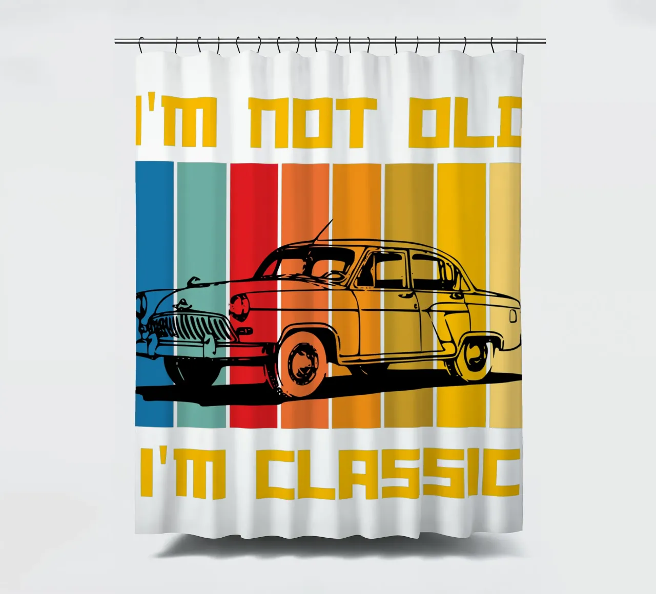 i'm not old i'm classic retro design shower curtain by ririedis