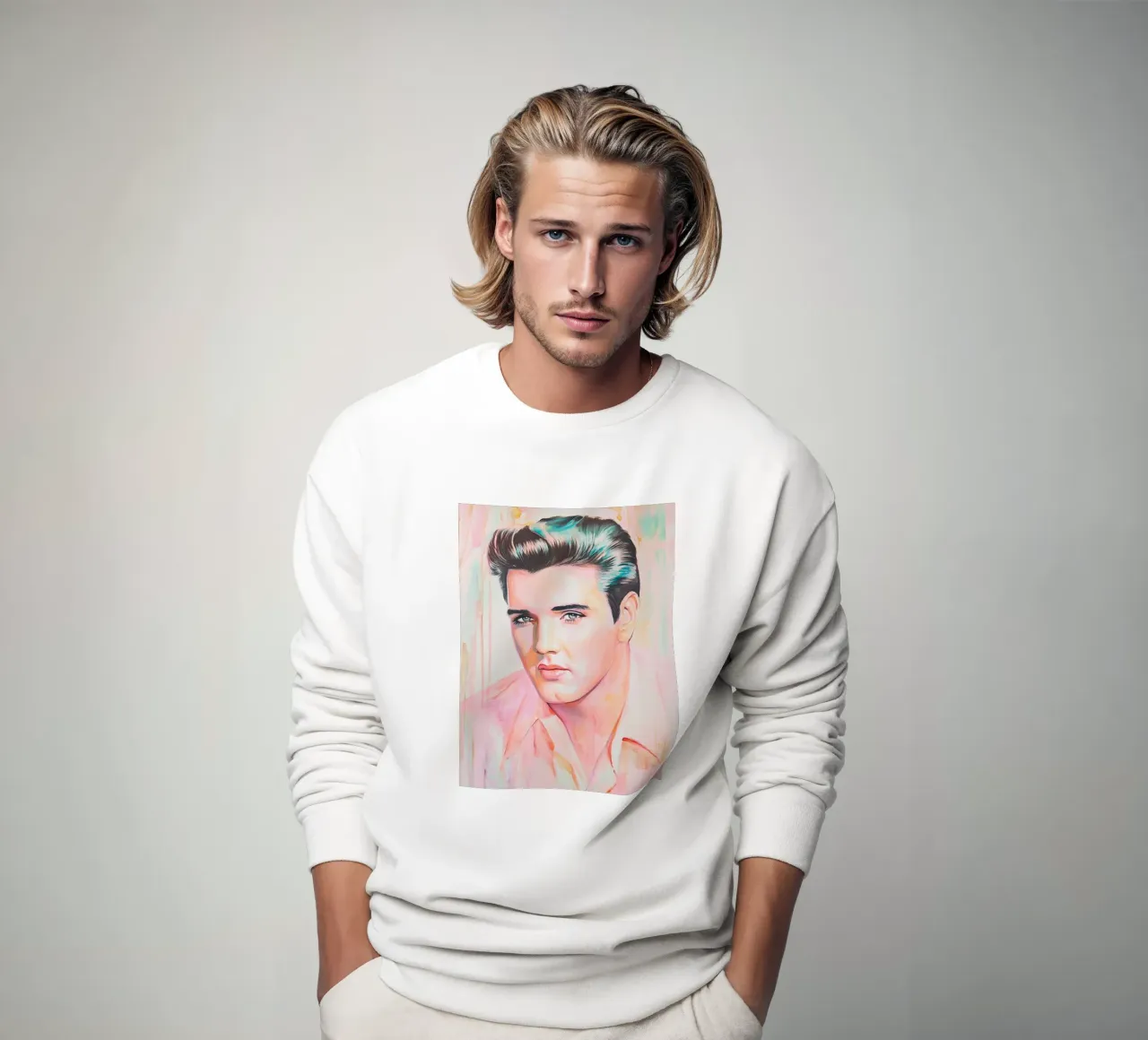Ritratto Elvis Presley dipinto a pastello felpa da Carinaprint