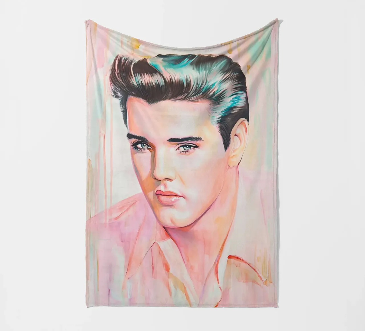 Ritratto Elvis Presley dipinto a pastello coperta in pile da Carinaprint