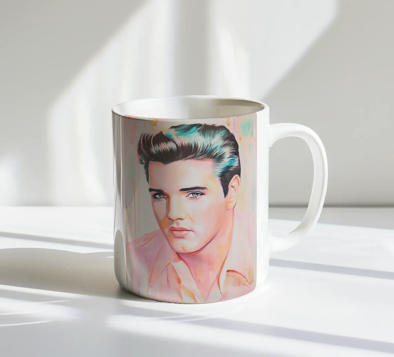 Ritratto Elvis Presley dipinto a pastello tazza in ceramica da Carinaprint
