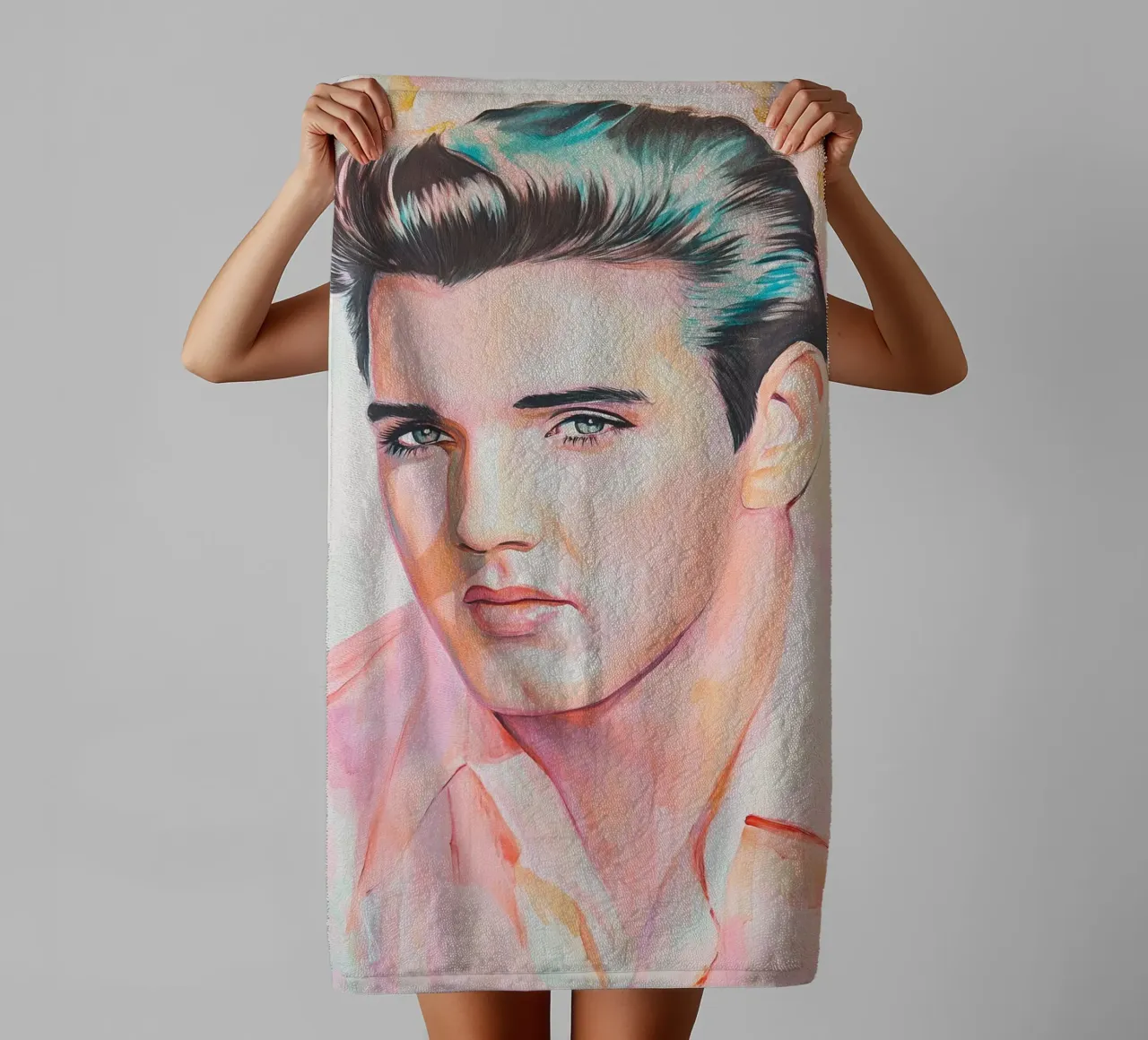 Ritratto Elvis Presley dipinto a pastello asciugamano da bagno da Carinaprint