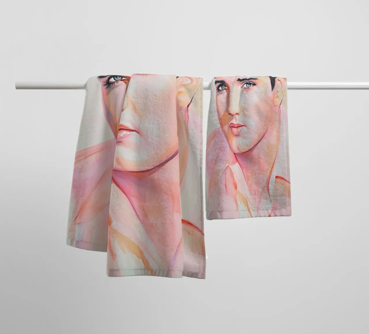 Ritratto Elvis Presley dipinto a pastello asciugamano da bagno da Carinaprint