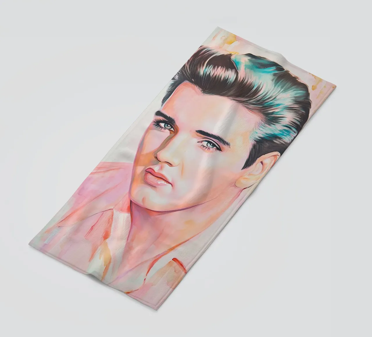 Ritratto Elvis Presley dipinto a pastello telo mare da Carinaprint