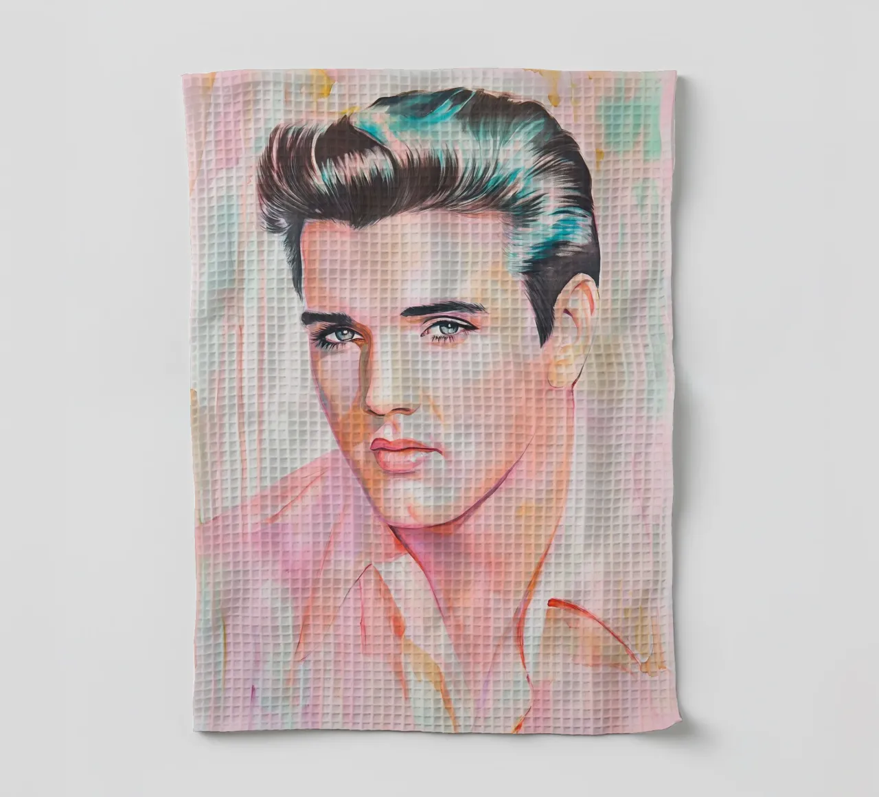 Ritratto Elvis Presley dipinto a pastello canovaccio da cucina da Carinaprint
