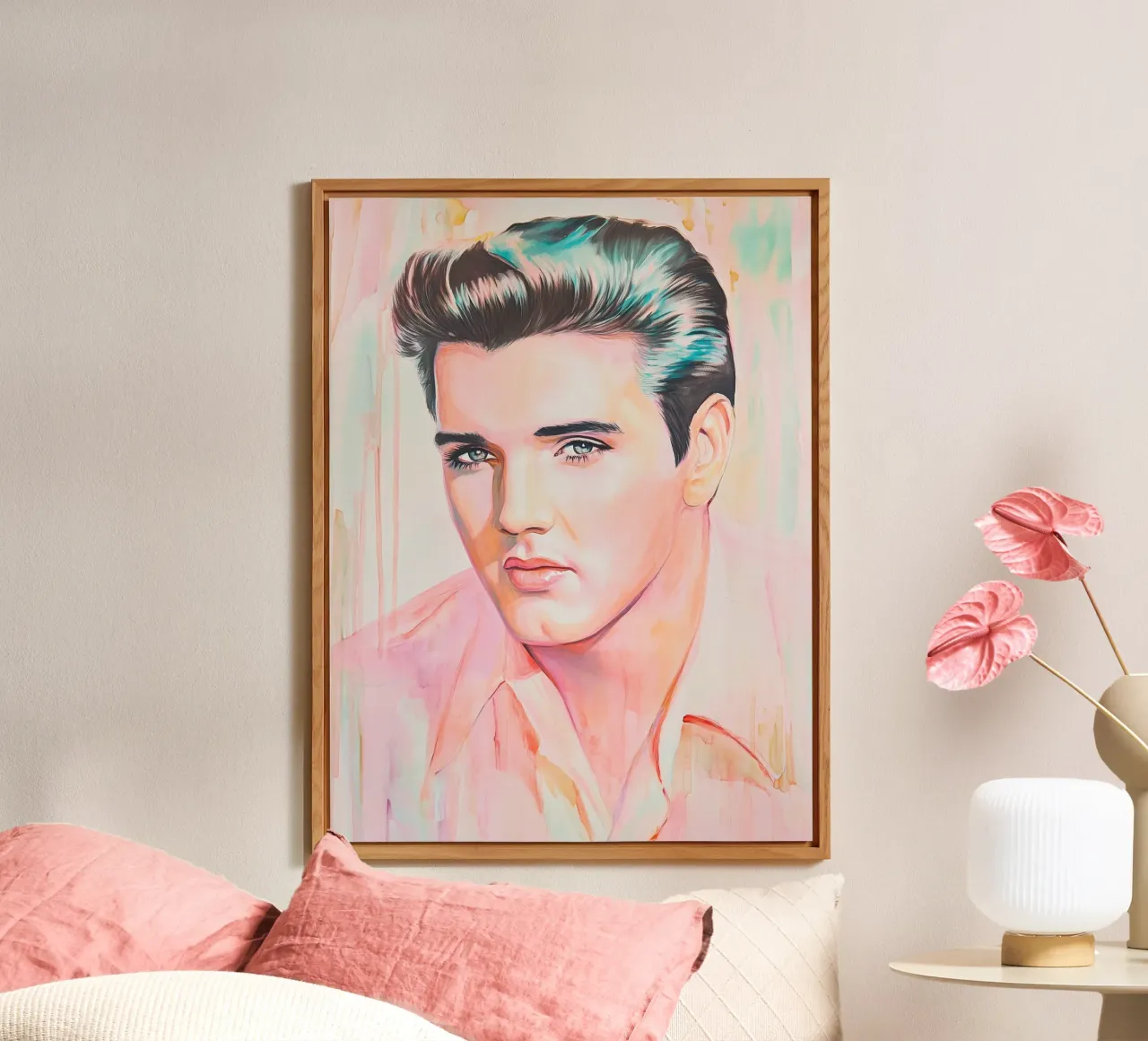 Ritratto Elvis Presley dipinto a pastello alluminio dibond da Carinaprint