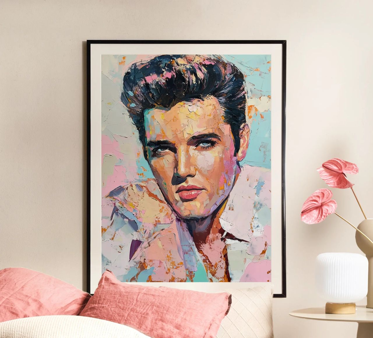 Portrait d'Elvis Presley Peinture au pastel poster de Carinaprint