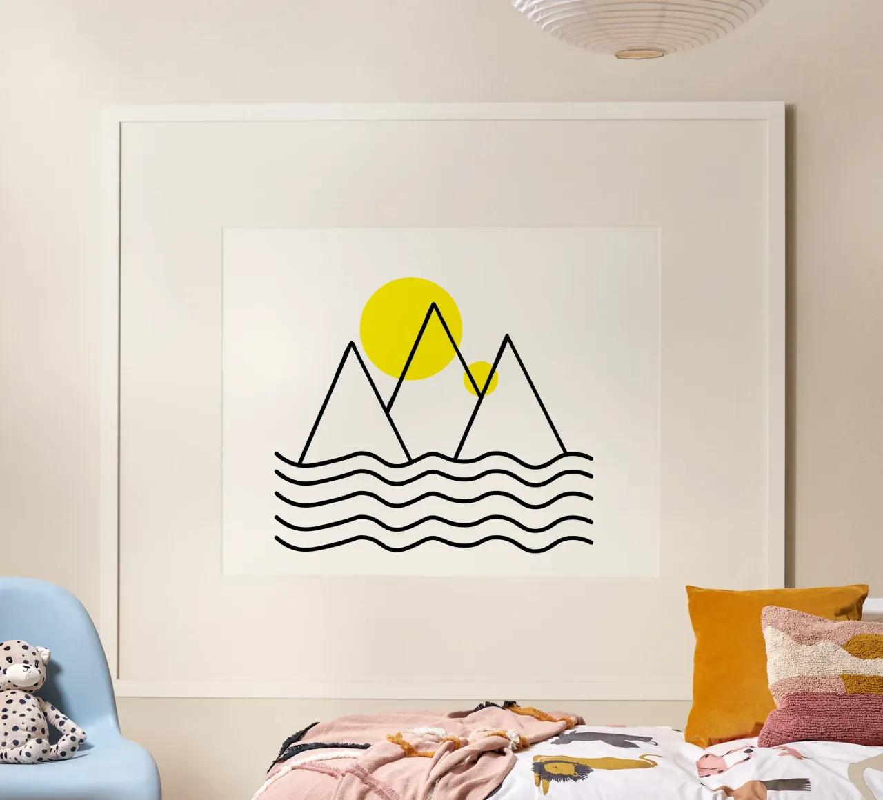 Mountains by the sea poster con telaio in legno da happieeagle