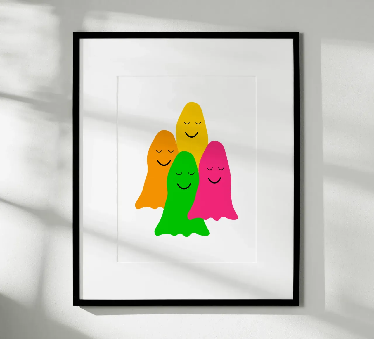 Peaceful colorful ghosts poster con telaio in alluminio da happieeagle
