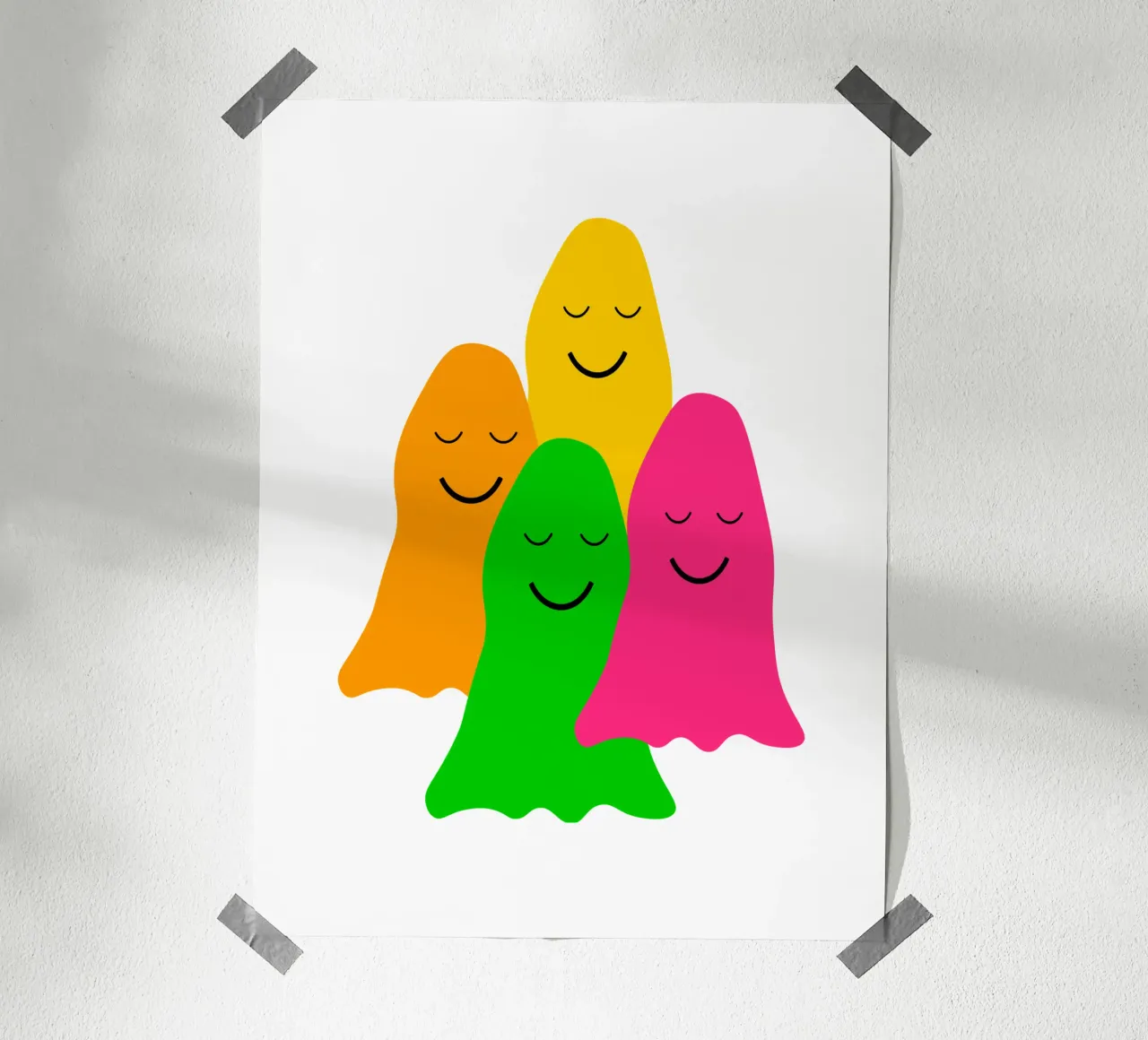 Peaceful colorful ghosts poster con telaio in alluminio da happieeagle