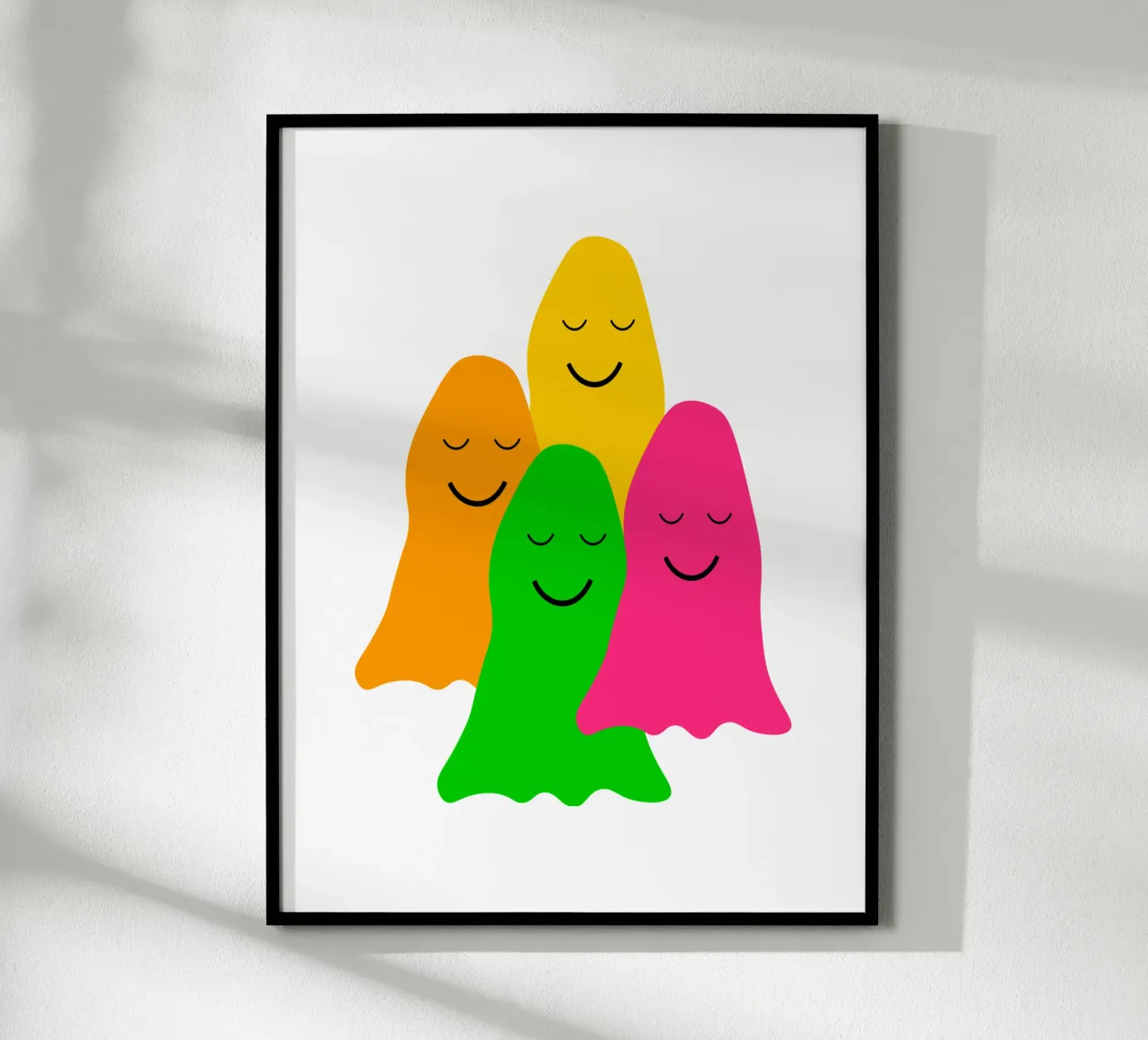Peaceful colorful ghosts poster con telaio in alluminio da happieeagle