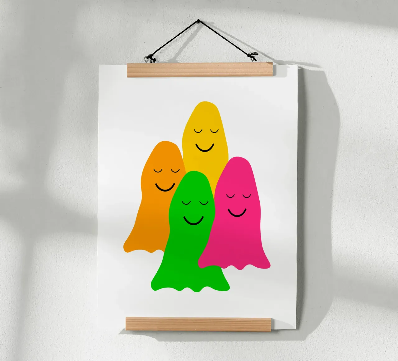 Peaceful colorful ghosts poster con telaio in alluminio da happieeagle