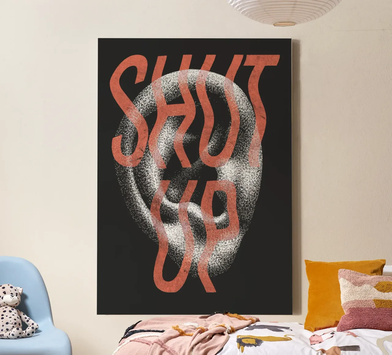 Moderne "Shut Up" Typografie Kunstdruk canvas met Baklijst van Studio Mooodz