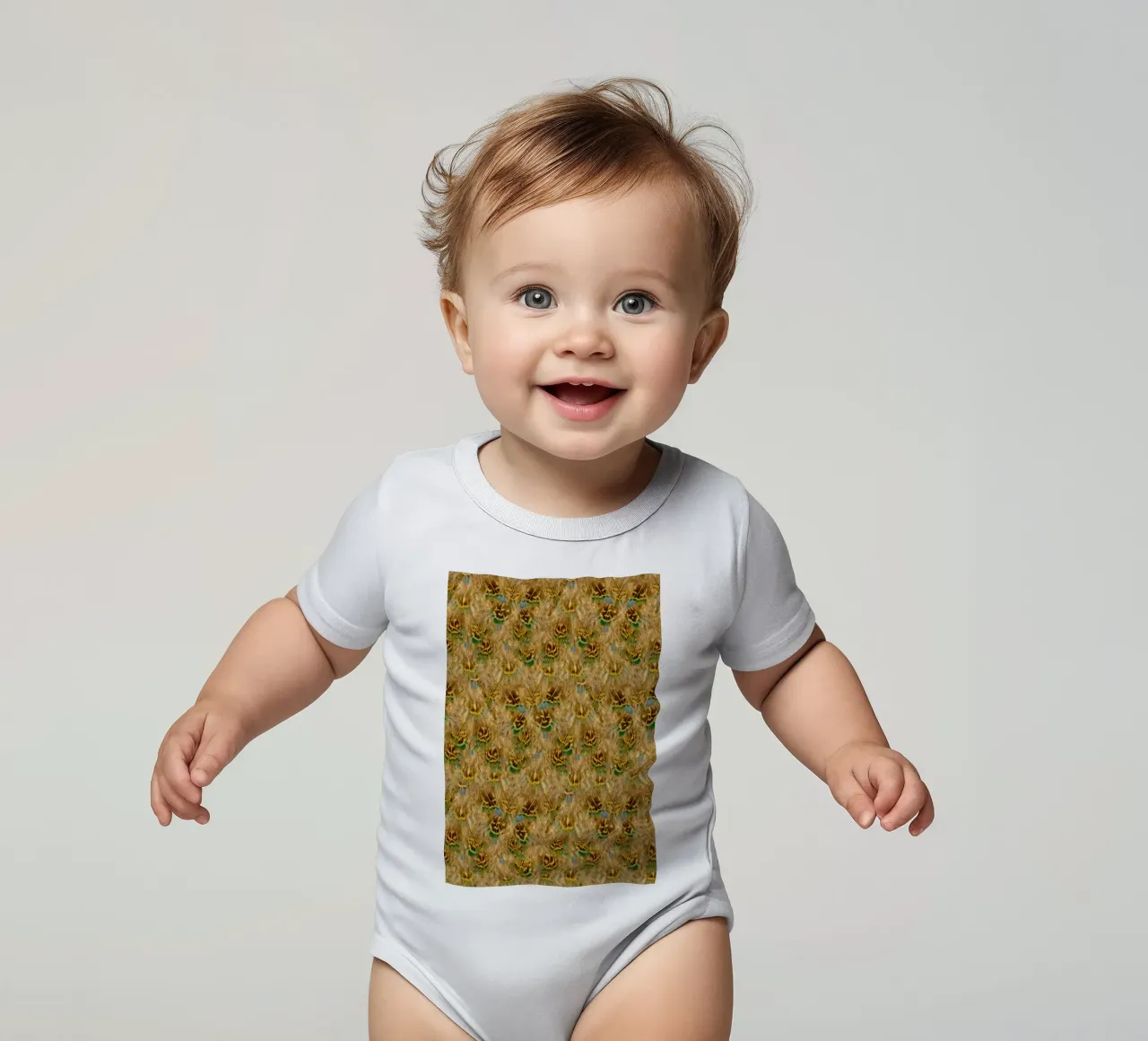Delicate Elegance in Every Detail - Pattern of Soft Feathers short-sleeve baby romper by Curious Collections by Marielle Leenders