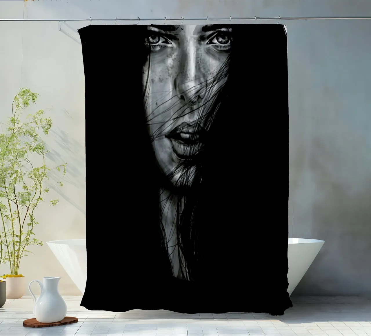 Dark Mary cortina de baño de Agnes KR Patience