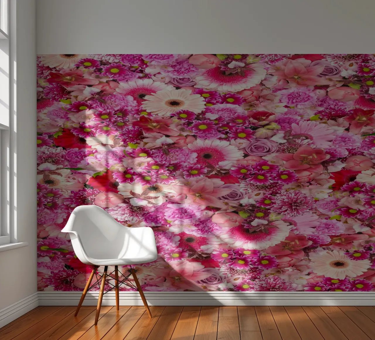 Roze Bloei Symfonie - Bloemontwerp van roze bloemen fotobehang van Curious Collections by Marielle Leenders