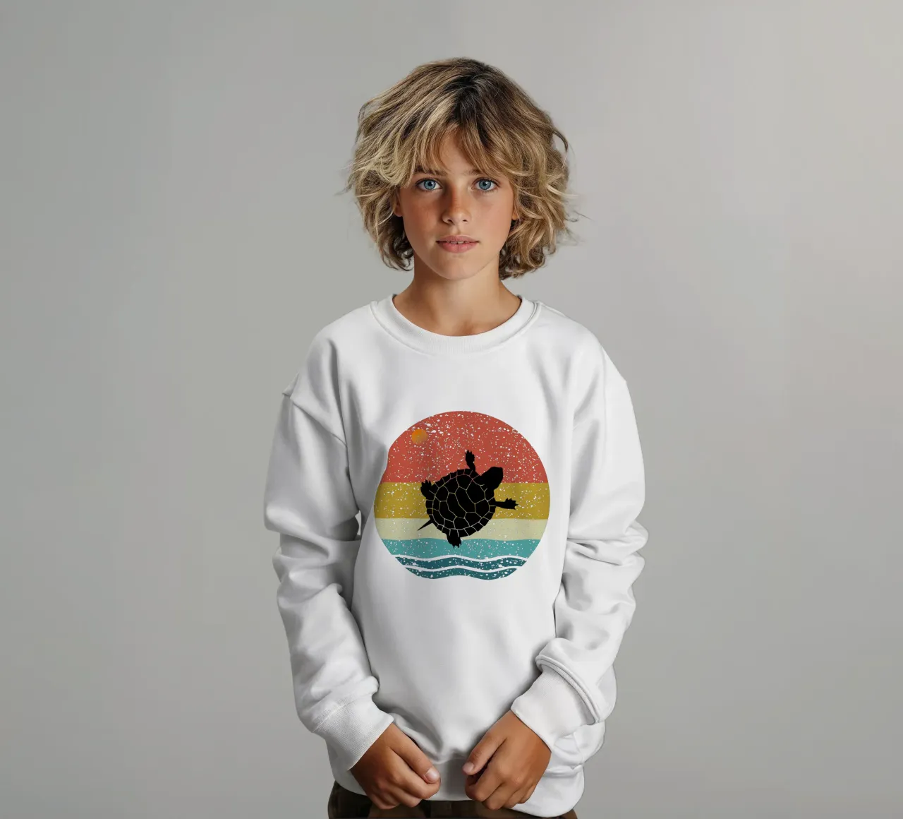 Turtle Shilouette retro design felpa bambino da rivariahill