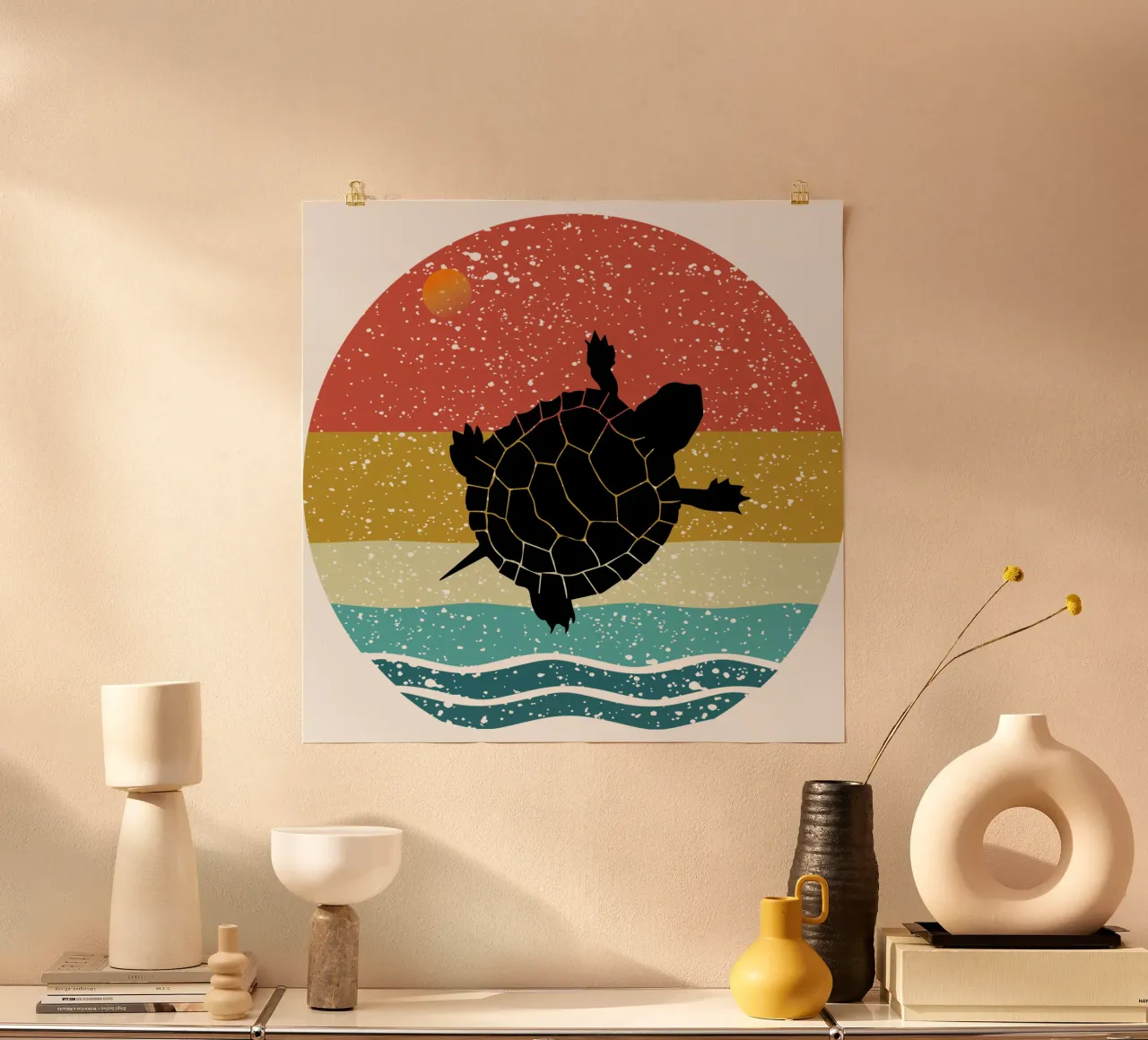 Turtle Shilouette retro design carta hahnemühle da rivariahill