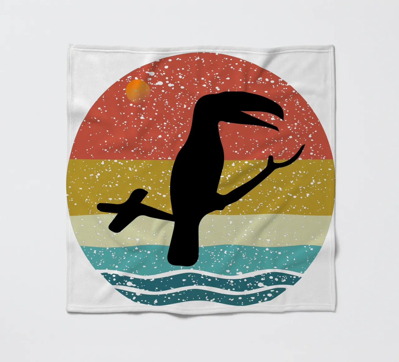 Toucan Shilouette retro design fleece blanket by rivariahill