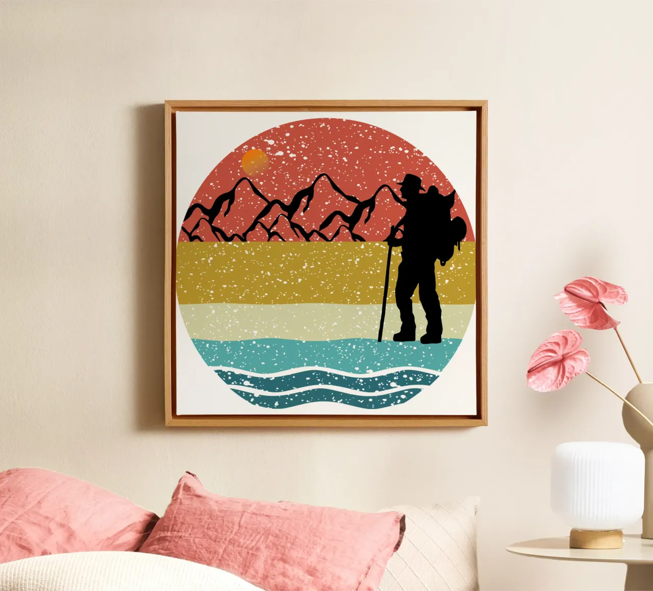 wandelen Shilouette retro ontwerp canvas met Baklijst van rivariahill