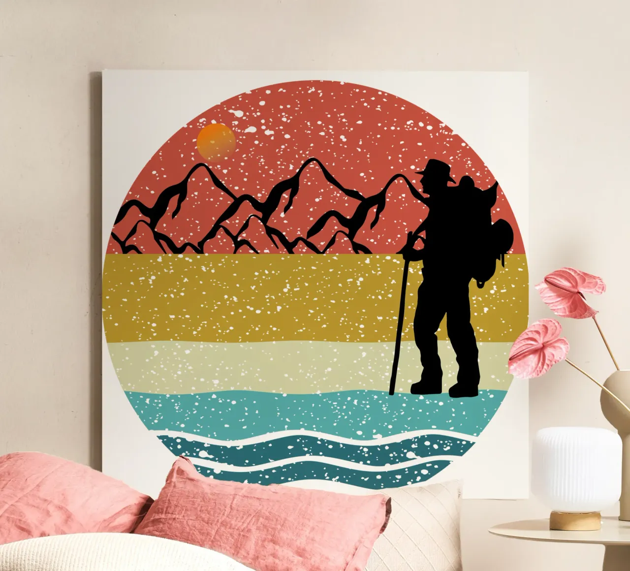 wandelen Shilouette retro ontwerp canvas met Baklijst van rivariahill
