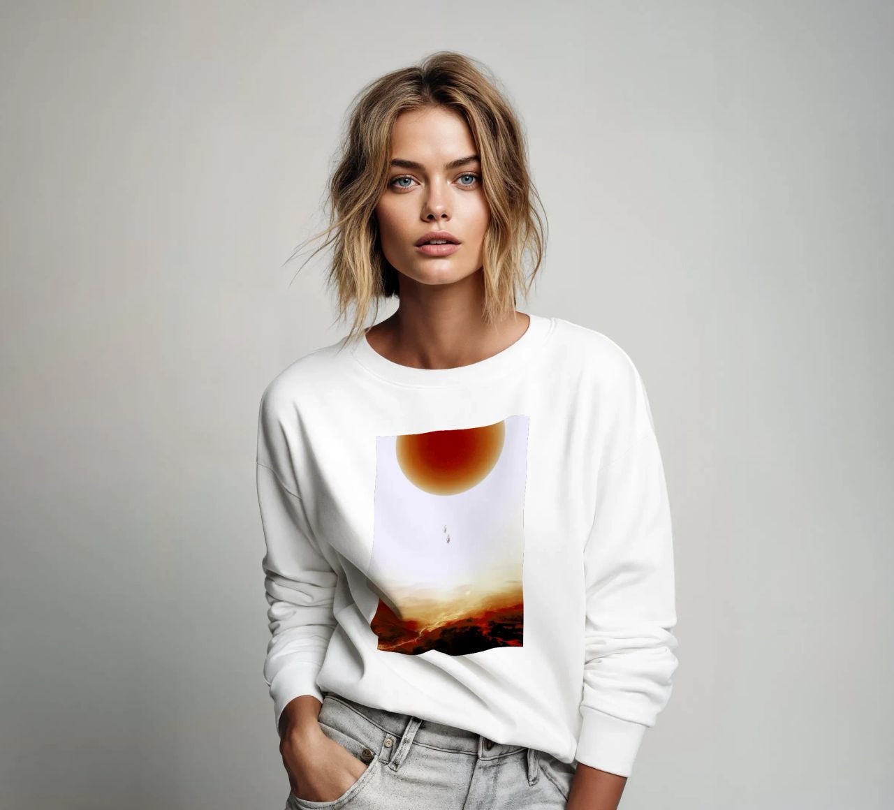 Descent of two skydivers over an alien red desert planet sweatshirt by Stoian Hitrov