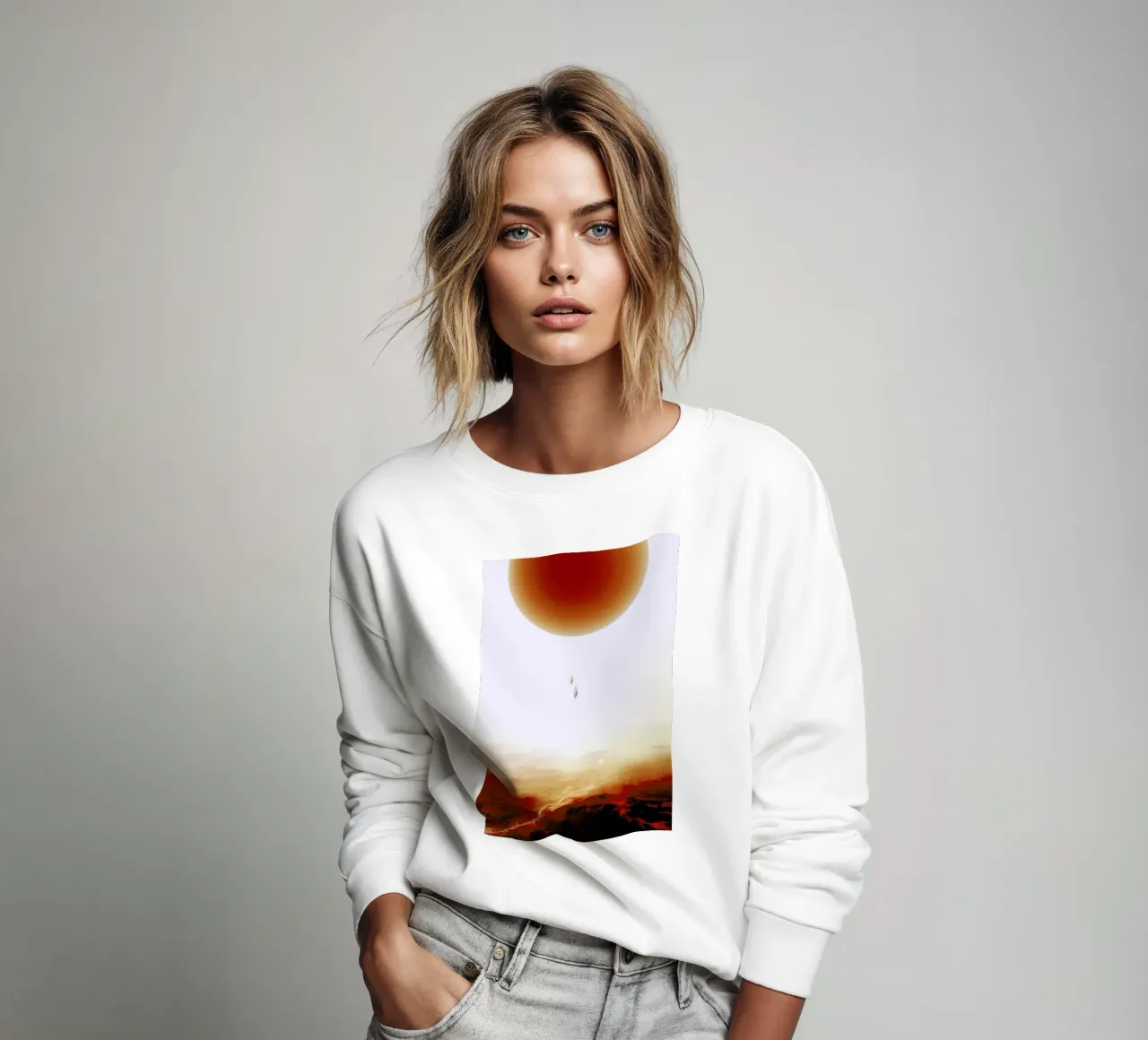 Descent of two skydivers over an alien red desert planet Sweatshirt von Stoian Hitrov