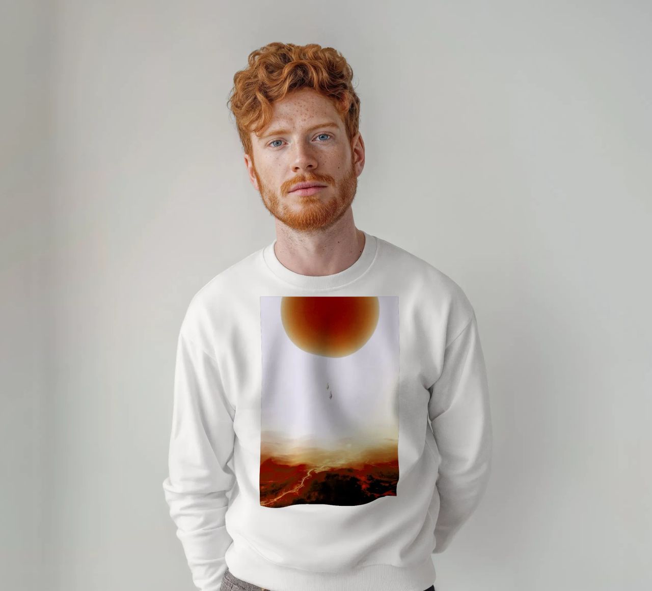 Descent of two skydivers over an alien red desert planet sweatshirt by Stoian Hitrov