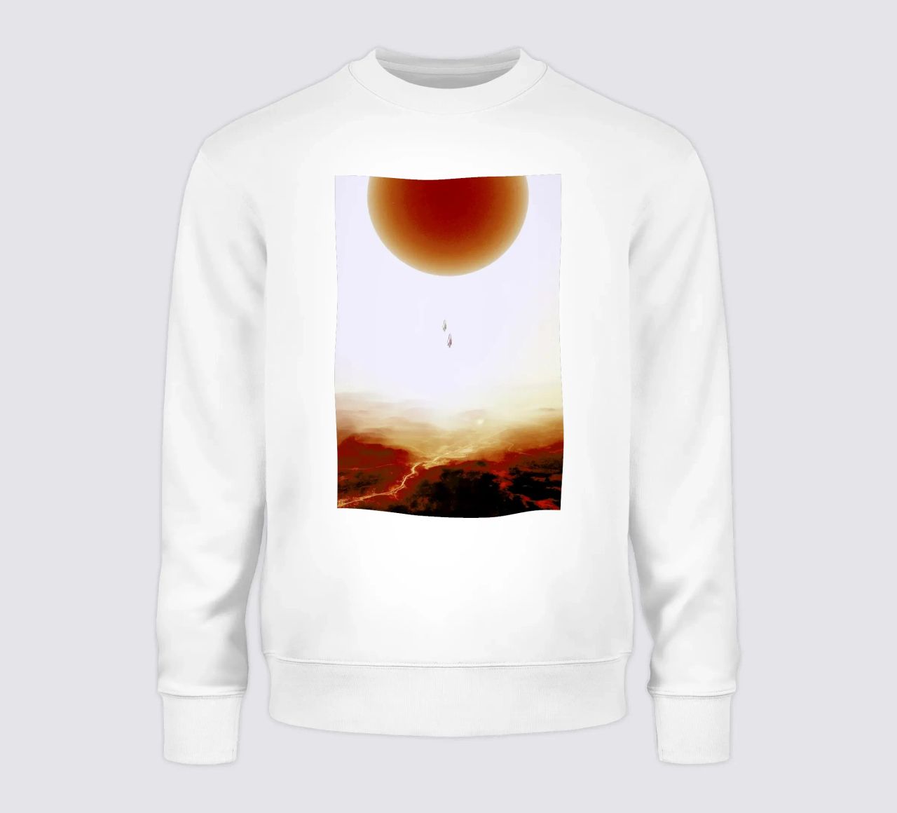 Descent of two skydivers over an alien red desert planet sweatshirt by Stoian Hitrov