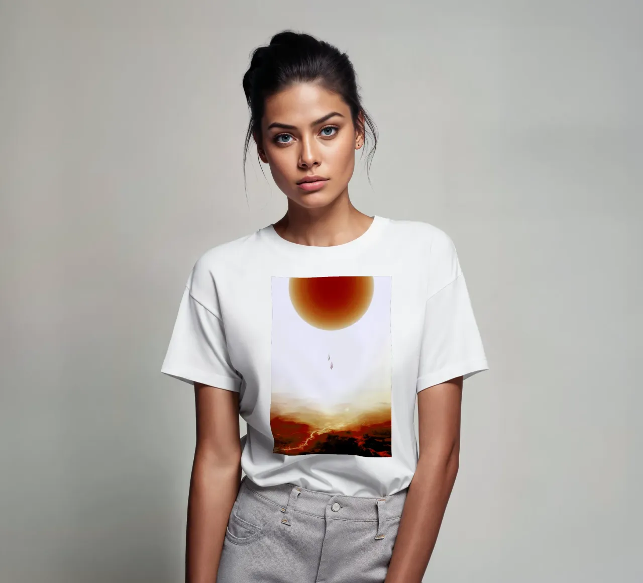 Descent of two skydivers over an alien red desert planet T-Shirt von Stoian Hitrov