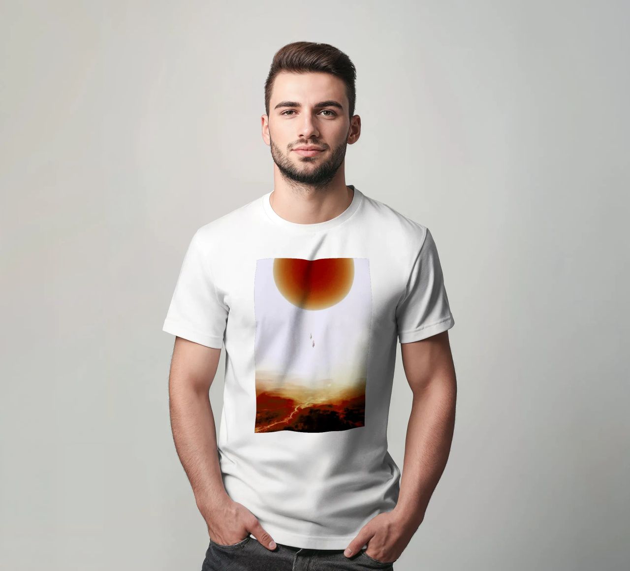 Descent of two skydivers over an alien red desert planet t-shirt da Stoian Hitrov