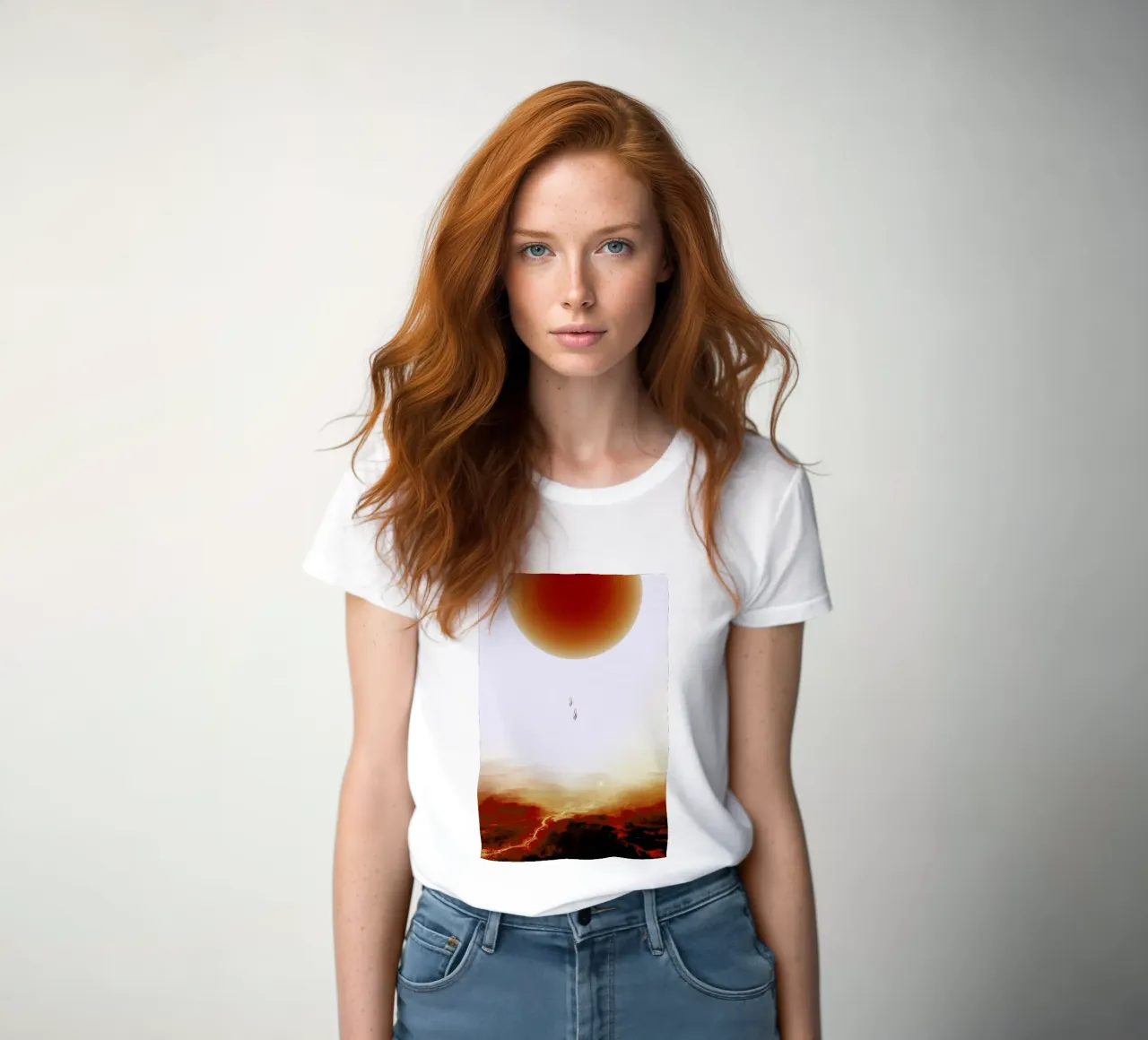 Descent of two skydivers over an alien red desert planet t-shirt da donna da Stoian Hitrov
