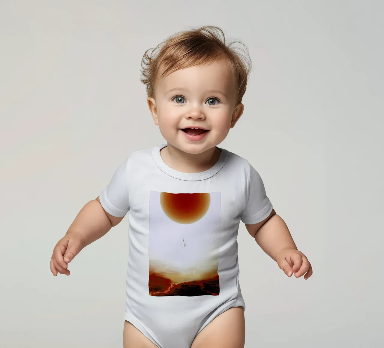 Descent of two skydivers over an alien red desert planet Kurzarm Babybody von Stoian Hitrov