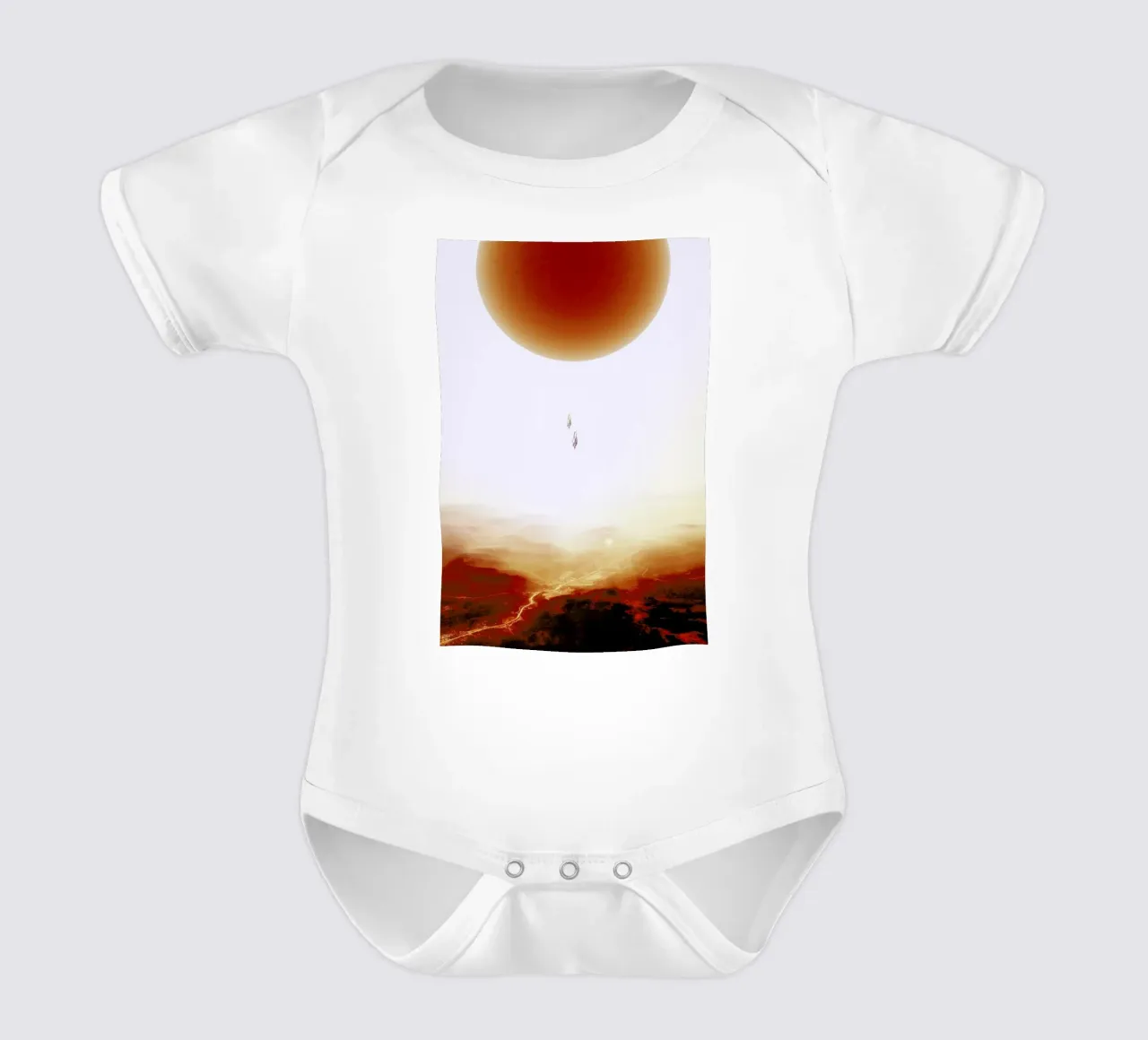 Descent of two skydivers over an alien red desert planet Kurzarm Babybody von Stoian Hitrov