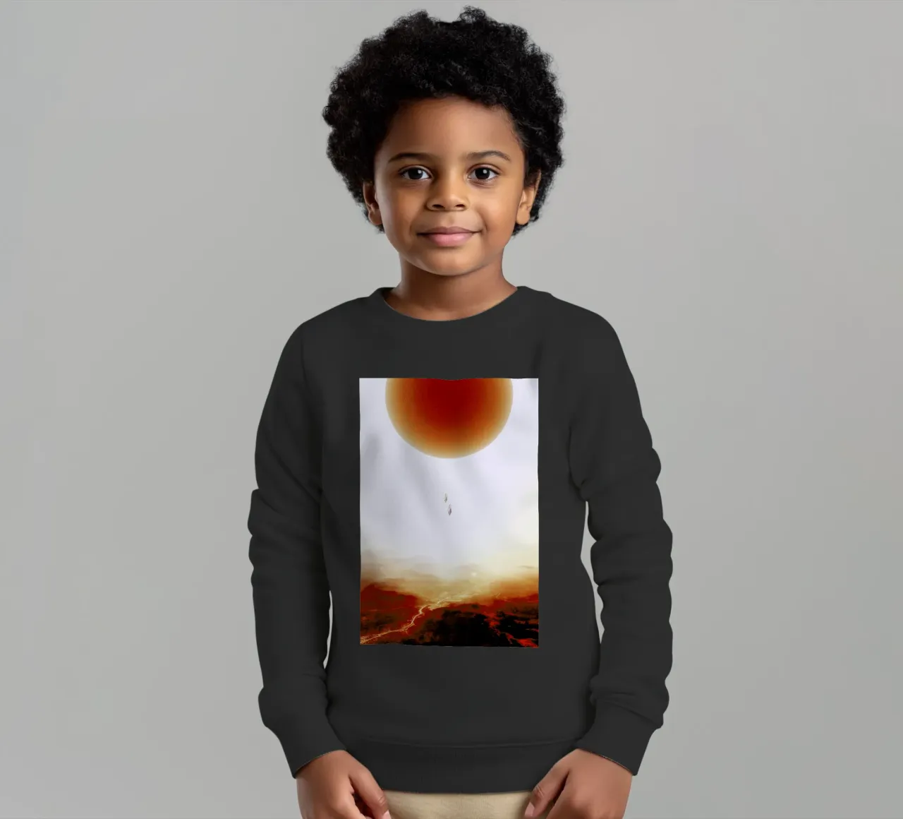 Descent of two skydivers over an alien red desert planet felpa bambino da Stoian Hitrov