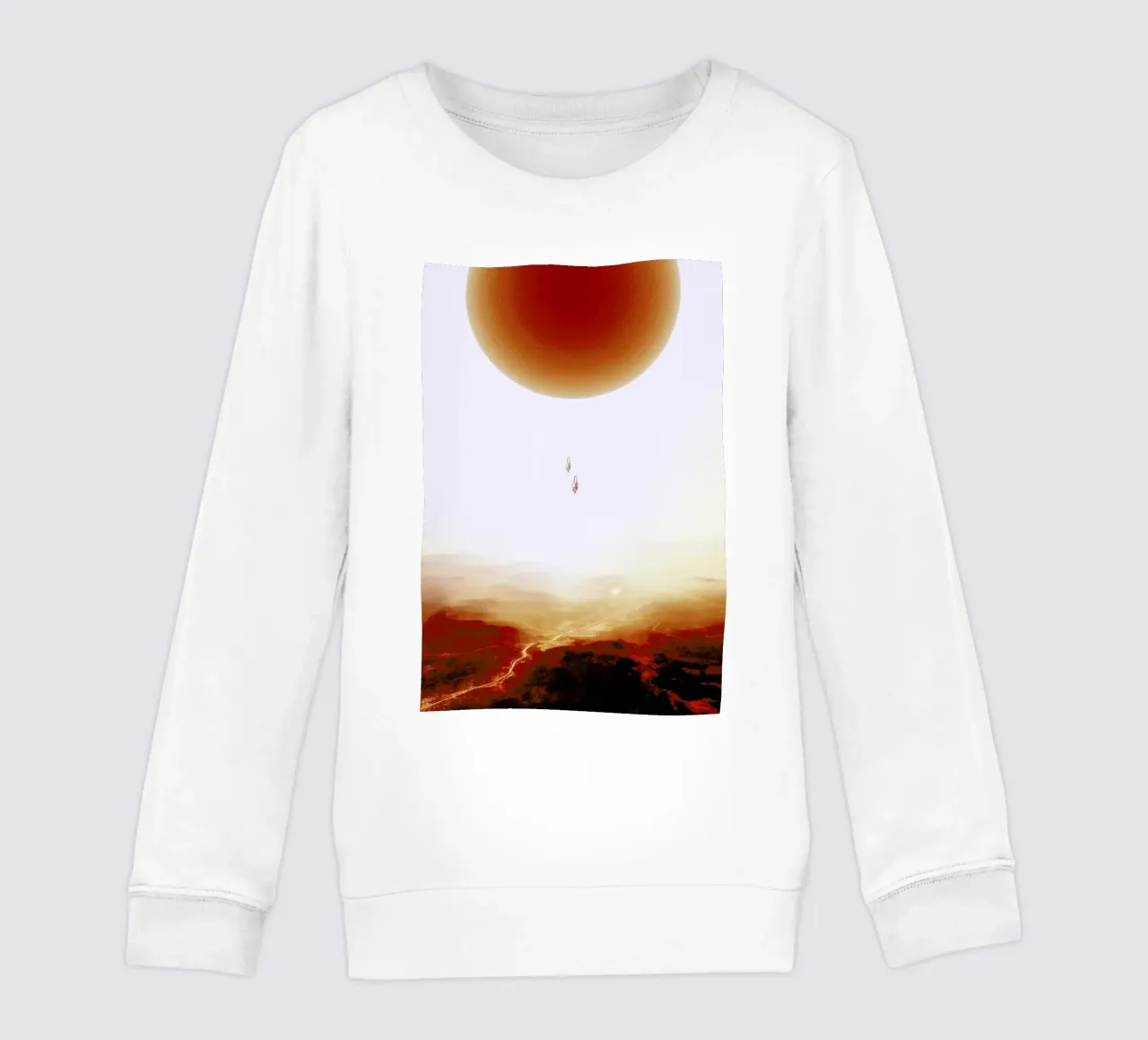 Descent of two skydivers over an alien red desert planet Kinder Sweatshirt von Stoian Hitrov