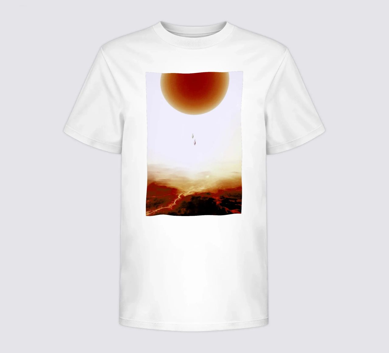 Descent of two skydivers over an alien red desert planet t-shirt bambini da Stoian Hitrov