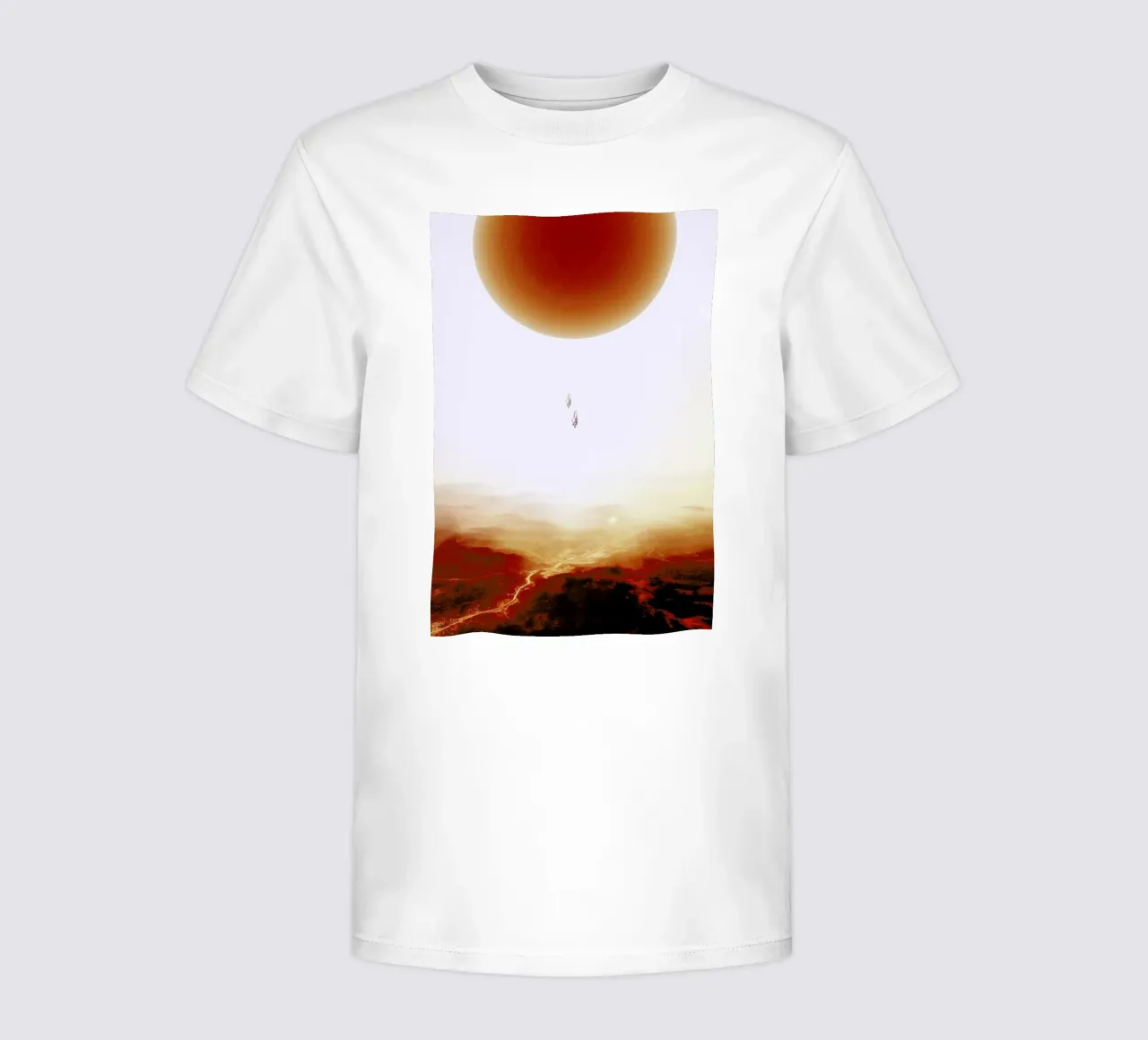 Descent of two skydivers over an alien red desert planet t-shirt bambini da Stoian Hitrov
