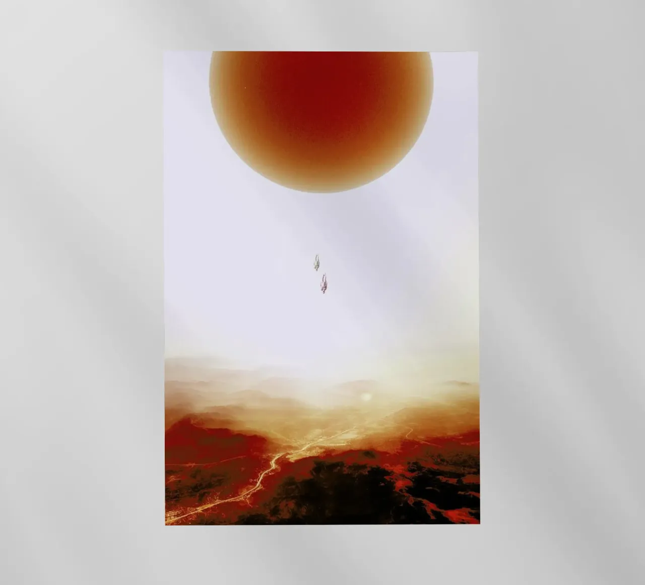 Descent of two skydivers over an alien red desert planet Backlit Folie von Stoian Hitrov