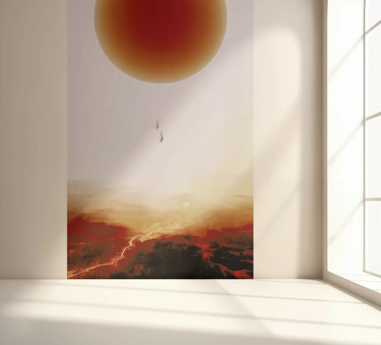 Descent of two skydivers over an alien red desert planet papel para pared de Stoian Hitrov